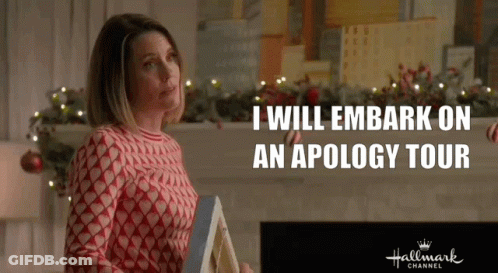 Woman In Front Of Fireplace Saying I Will Embark On An Apology Tour GIF