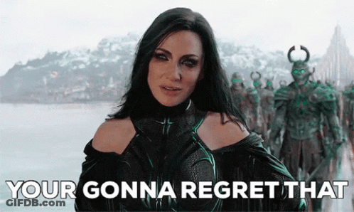 A Woman Is Standing In Front Of A Group Of Soldiers With The Words `` Your Gonna Regret That '' Written On The Screen GIF