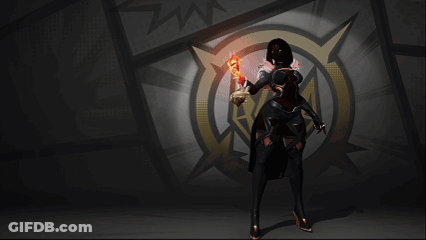 A Woman Is Standing In Front Of A Logo That Says Aa GIF