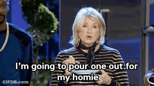 A Woman Is Standing In Front Of A Man And Saying `` I 'M Going To Pour One Out For My Homies '' . GIF