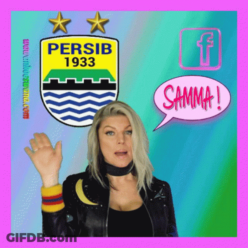 A Woman Is Standing In Front Of A Persiba 1933 Logo GIF
