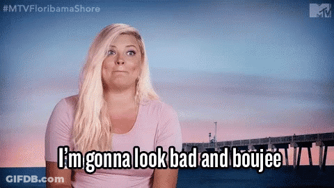 A Woman Is Standing In Front Of A Pier And Says `` I 'M Gonna Look Bad And Boujee '' GIF
