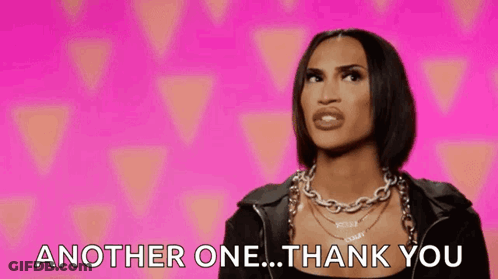 A Woman Is Standing In Front Of A Pink Background And Saying Another One ... Thank You . GIF