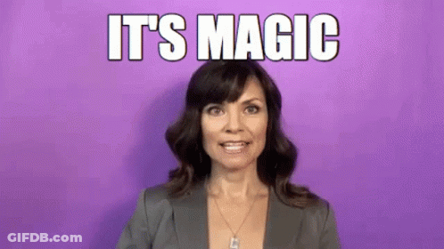 A Woman Is Standing In Front Of A Purple Background With The Words `` It 'S Magic '' . GIF