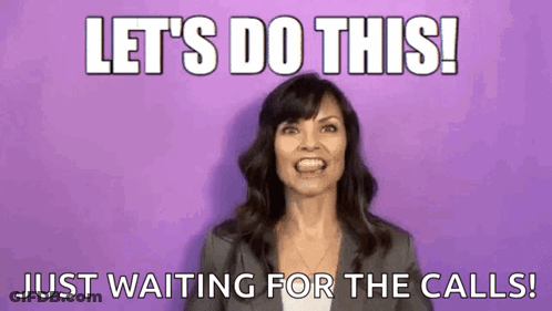 A Woman Is Standing In Front Of A Purple Background With The Words Let 'S Do This Just Waiting For The Calls GIF