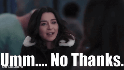 A Woman Is Standing In Front Of A Sign That Says ' Umm ... No Thanks ' . GIF