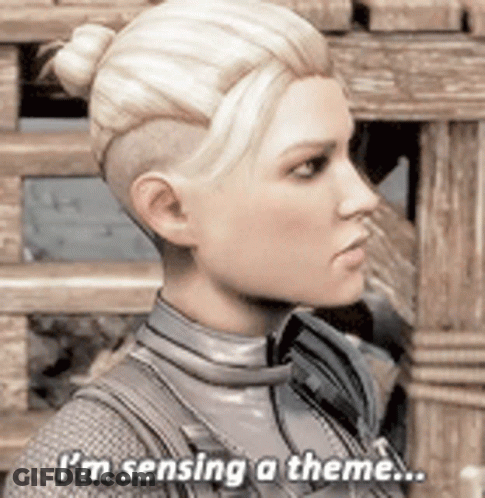 A Woman Is Standing In Front Of A Wooden Fence And Saying `` I 'M Sensing A Theme '' . GIF
