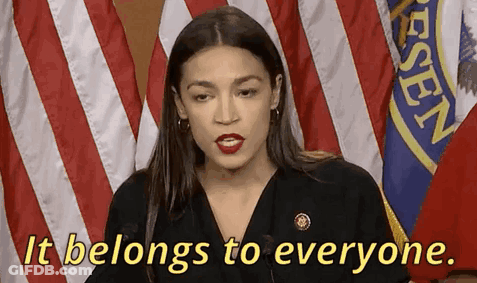 A Woman Is Standing In Front Of An American Flag And Says It Belongs To Everyone GIF