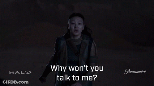 A Woman Is Standing In The Dark With The Words Why Won T You Talk To Me Below Her GIF