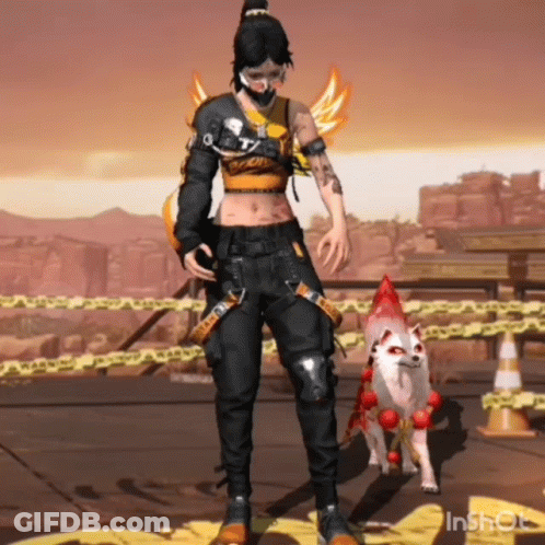 A Woman Is Standing Next To A Dog In A Video Game While Wearing A Mask . GIF