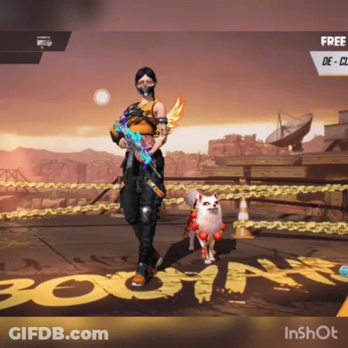 A Woman Is Standing Next To A Dog In Front Of A Booth That Says Free GIF