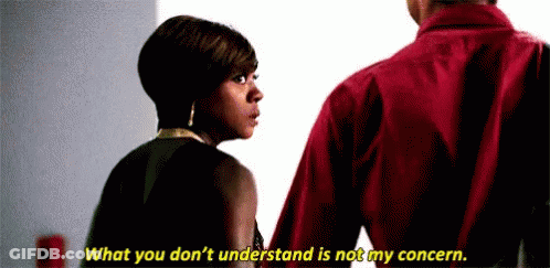 A Woman Is Standing Next To A Man In A Red Shirt And Saying `` What You Don 'T Understand Is Not My Concern '' . GIF