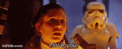 A Woman Is Standing Next To A Storm Trooper And Saying I Love You . GIF