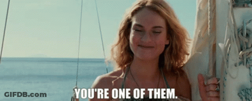 A Woman Is Standing On A Boat And Says You 'Re One Of Them . GIF