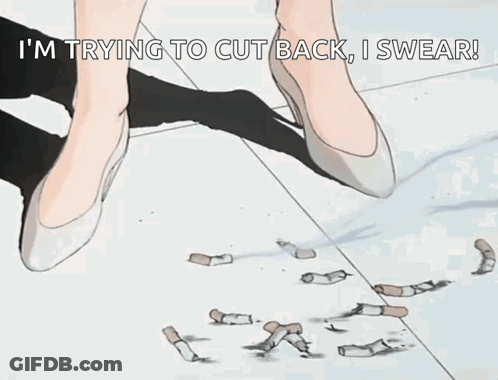 A Woman Is Standing On A Pile Of Cigarette Butts On The Floor . GIF