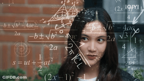 A Woman Is Surrounded By Mathematical Equations Including One That Says ' S = Ut + At2 ' GIF