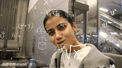 A Woman Is Surrounded By Mathematical Equations Including The Letters X And Y GIF