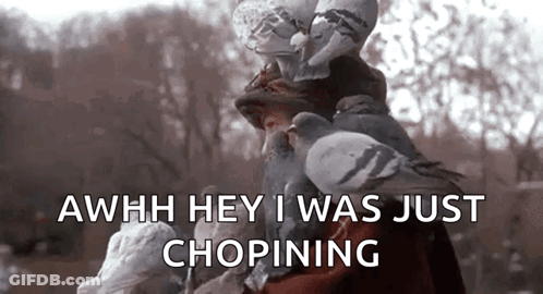 A Woman Is Surrounded By Pigeons And Says `` Ahhh Hey I Was Just Chopining '' . GIF