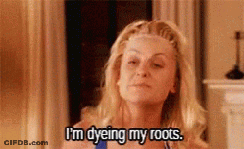 A Woman Is Talking About Dyeing Her Roots . GIF