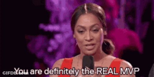 A Woman Is Talking Into A Microphone And Saying `` You Are Definitely The Real Mvp '' . GIF