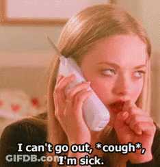 A Woman Is Talking On A Cell Phone And Says I Can 'T Go Out I Cough I 'M Sick GIF