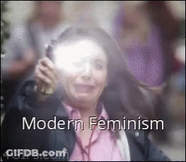 A Woman Is Talking On A Cell Phone And The Words Modern Feminism Are Visible GIF