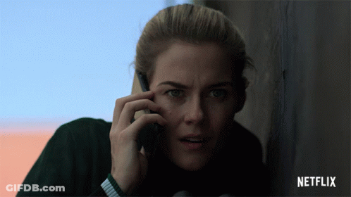 A Woman Is Talking On A Cell Phone With A Netflix Logo In The Corner GIF