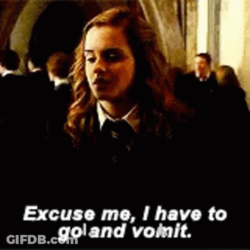 A Woman Is Talking To A Group Of People And Says `` Excuse Me , I Have To Go And Vomit '' GIF
