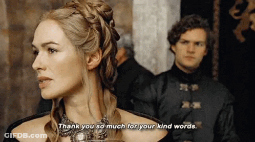 A Woman Is Talking To A Man And Saying `` Thank You So Much For Your Kind Words '' . GIF