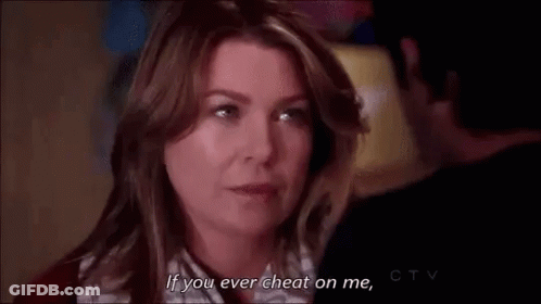 A Woman Is Talking To A Man And Says `` If You Ever Cheat On Me , '' GIF