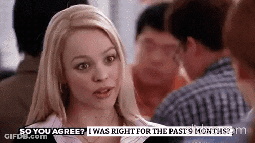 A Woman Is Talking To A Man In A Crowd And Says `` So You Agree ? I Was Right For The Past 9 Months '' GIF