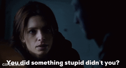 A Woman Is Talking To A Man With The Words " You Did Something Stupid Didn 'T You " GIF