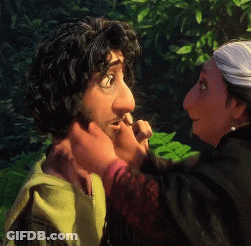 A Woman Is Touching A Man 'S Face In A Cartoon GIF