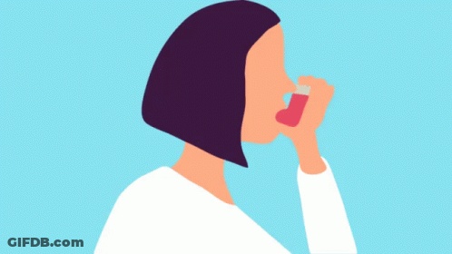 A Woman Is Using A Red Inhaler In Her Mouth GIF