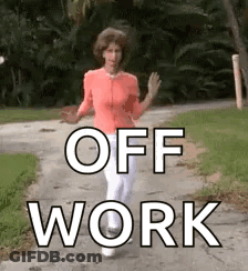 A Woman Is Walking Down A Path With The Words Off Work Behind Her . GIF