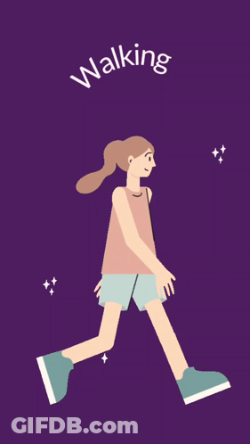 A Woman Is Walking On A Purple Background And The Word Walking Is On The Bottom GIF