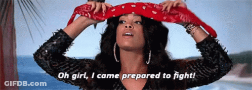 A Woman Is Wearing A Bandana On Her Head And Says Oh Girl I Came Prepared To Fight . GIF