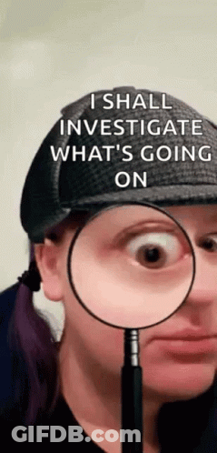 A Woman Is Wearing A Hat And Holding A Magnifying Glass In Front Of Her Eye . GIF