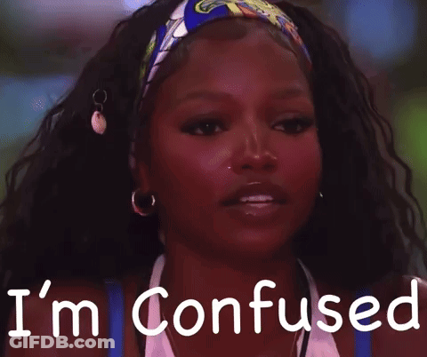 A Woman Is Wearing A Headband And Earrings And Has The Words `` I 'M Confused '' On Her Face . GIF