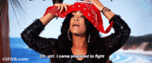 A Woman Is Wearing A Red Bandana On Her Head And Says Oh Girl I Came Prepared To Fight GIF