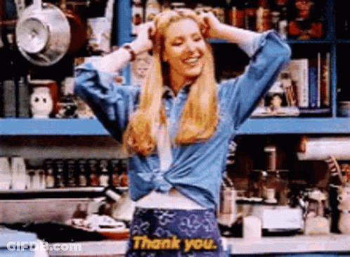 A Woman Is Wearing A Skirt That Says Thank You . GIF
