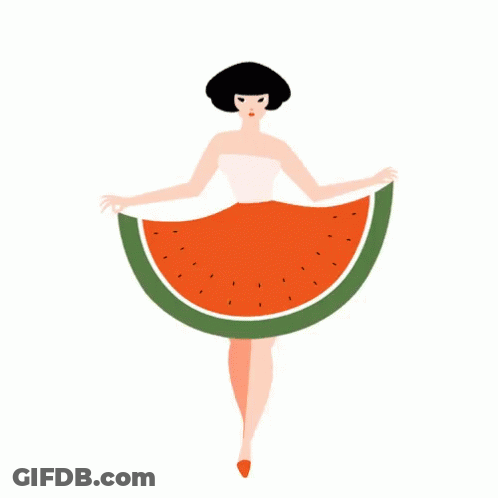 A Woman Is Wearing A Watermelon Slice As A Skirt GIF