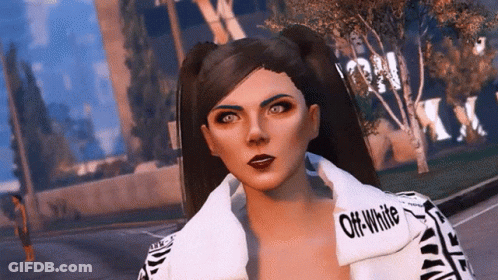 A Woman Is Wearing A White Jacket That Says Off-White GIF