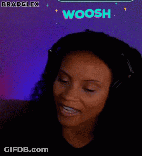 A Woman Is Wearing Headphones And Making A Woosh Gesture . GIF
