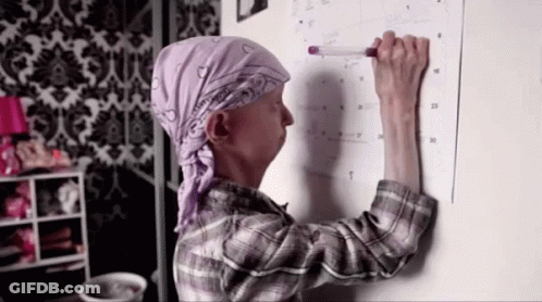 A Woman Is Writing On A Calendar With A Marker GIF