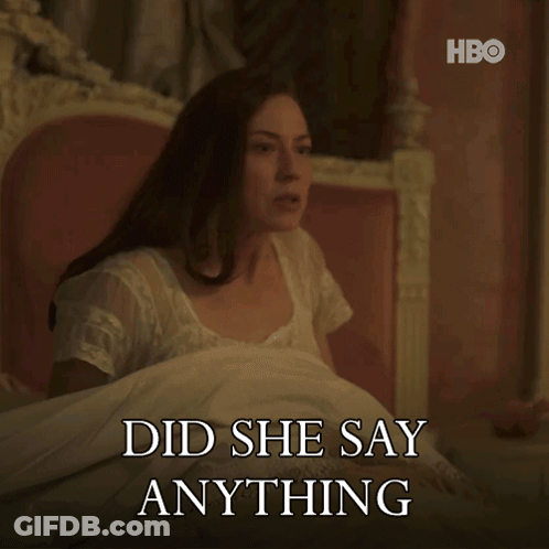 A Woman Laying In Bed With The Words " Did She Say Anything " On The Bottom GIF