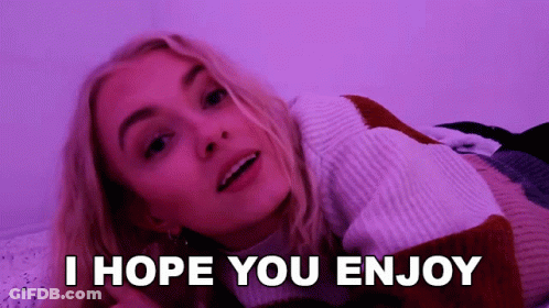 A Woman Laying On A Bed With The Words " I Hope You Enjoy " On The Bottom GIF