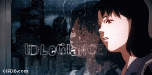 A Woman Looking Out A Window With The Word Idlegance Written On The Glass GIF