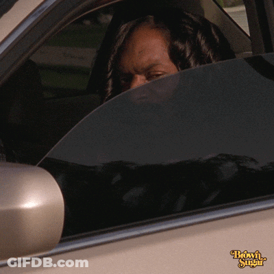 A Woman Looks Out Of A Car Window With The Words Brown Sugar On The Side GIF