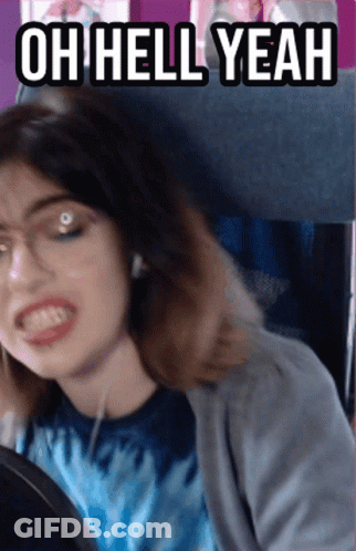 A Woman Making A Funny Face With The Words Oh Hell Yeah Below Her GIF